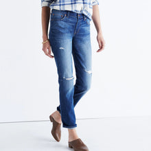 Load image into Gallery viewer, Madewell The Slim Boyjean Ripped Mid Rise Straight Leg Jeans Blue 25
