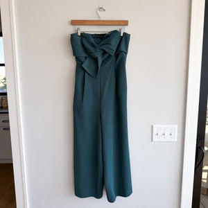 Anthropologie Hailee C Bow-Front Strapless Cut Out Back Cropped Jumpsuit Teal 6