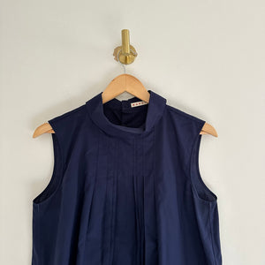 MARNI x Uniqlo Mock Neck Pintuck Pleated Sleeveless Blouse Navy M