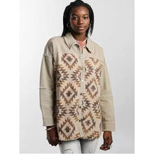 Load image into Gallery viewer, Mystree Aztec Print Button Down Long Sleeve Shacket Tan Brown S
