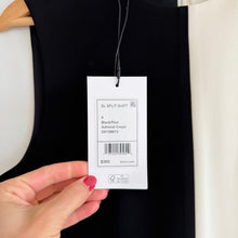 Load image into Gallery viewer, Theory Split Sleeveless Shift Dress in Admiral Crepe Black Cream 4 NWT
