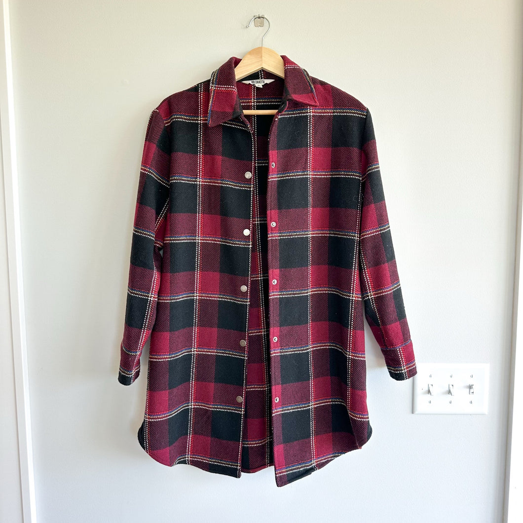 BB Dakota Had To Be Plaid Pattern Long Sleeve Collared Shacket Red/Black S