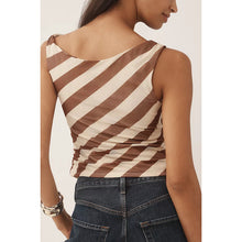 Load image into Gallery viewer, Anthropologie 4SI3NNA Sleeveless Mesh Twist Striped Off Shoulder Top Brown S
