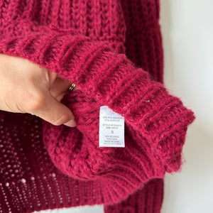 HYFVE Chunky-Knit Crew Neck Long Sleeve Cropped Pullover Sweater Red S