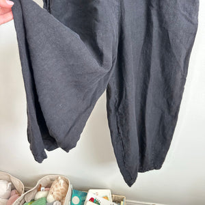 Cut Loose Solid Linen V-Neck Overalls Black XS