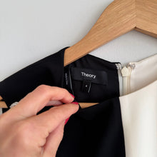 Load image into Gallery viewer, Theory Split Sleeveless Shift Dress in Admiral Crepe Black Cream 4 NWT
