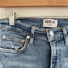 Load image into Gallery viewer, AGOLDE Sophie Skinny Distressed High Rise Medium Wash Jeans Blue 26
