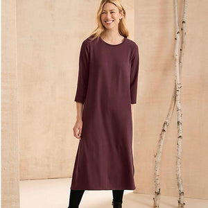 Eileen Fisher Stretch Tencel Jersey 3/4 Sleeve Midi Dress Wine S