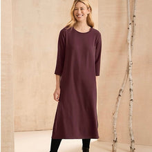 Load image into Gallery viewer, Eileen Fisher Stretch Tencel Jersey 3/4 Sleeve Midi Dress Wine S
