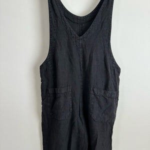 Cut Loose Solid Linen V-Neck Overalls Black XS