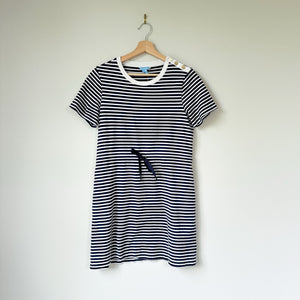 Draper James Tie Waist T-Shirt Dress in Nautical Stripe Navy White S