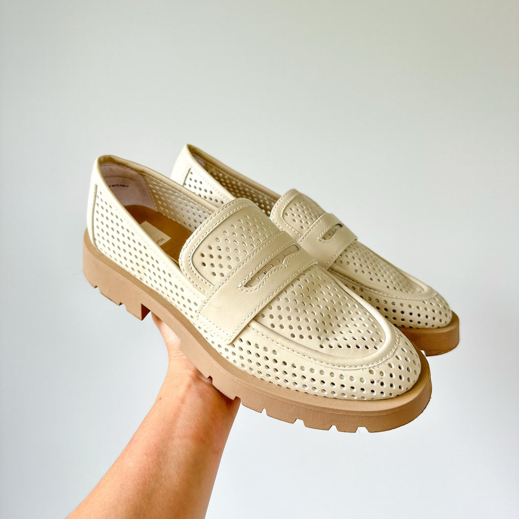 Dolce Vita Ersula Faux Leather Slip On Platform Block Log Sole Loafers Ivory 9