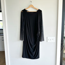 Load image into Gallery viewer, Joseph Ribkoff Beaded Bell Sleeve Round Neck Knee Length Dress Black 14
