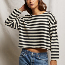 Load image into Gallery viewer, Perfectwhitetee Taylor Striped Long Sleeve Cropped Top Black Cream M
