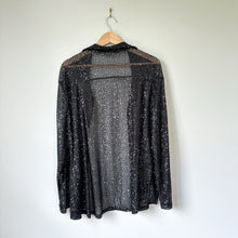 Load image into Gallery viewer, Porter Collective Sequins Townes Sheer Button Front Long Sleeve Blouse Black L
