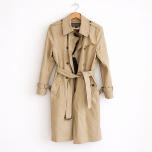 Pendleton Lined Button Front Belted Collared Trench Coat Tan 10