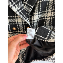 Load image into Gallery viewer, Commense Double-Breasted Metal Button Plaid Tweed Blazer Skirt Set Black M NWT

