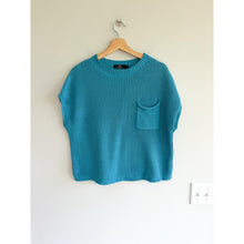 Load image into Gallery viewer, Lillusory Ribbed Knit Crew Neck Short Sleeve Pullover Sweater Teal M
