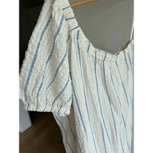 Load image into Gallery viewer, Madewell Seersucker Striped One-Shoulder Puff Sleeve Midi Dress White Blue M
