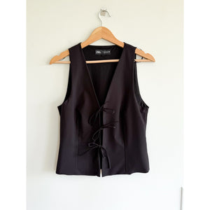 Zara Open Tie-Front V-Neck Sleeveless Vest Black L