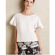 Load image into Gallery viewer, Anthropologie Maeve Ruffled Sleeve Poplin Round Neck Blouse White 10
