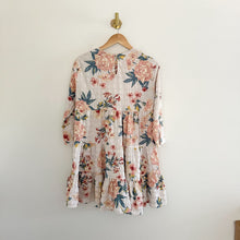 Load image into Gallery viewer, Zara Ecru Floral Textured Tiered 3/4 Sleeve Mini Dress Cream XS
