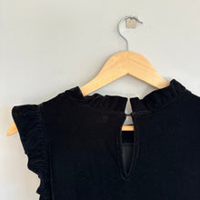 Load image into Gallery viewer, J. Crew Velvet Tiered Flutter Sleeveless Knee Length Dress Black 6

