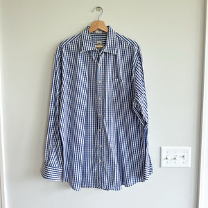 Peter Millar Weekender Finish Gingham Long Sleeve Button Up Shirt Blue XL