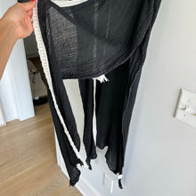 Load image into Gallery viewer, O + X Tasseled Lightweight Side Slit Open-Front Swim Coverup Black OS
