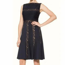 Load image into Gallery viewer, Tadashi Shoji Pleated Lace Sleeveless Boat Neck Mini Dress Black M
