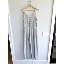 Load image into Gallery viewer, By Together Lounging For Life Striped Pattern Sleeveless Jumpsuit Blue White L
