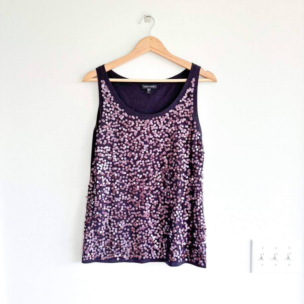 Eileen Fisher Merino Wool Sequin Sleeveless Tank Top Purple M