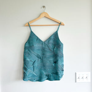 Anthropologie Floreat Crinkle Metallic V-Neck Tank Top Teal L