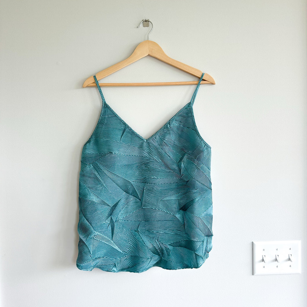 Anthropologie Floreat Crinkle Metallic V-Neck Tank Top Teal L