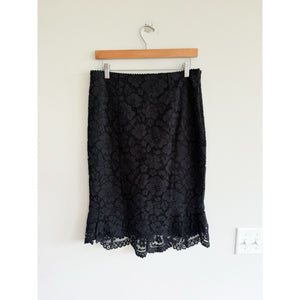 Express Floral Lace High Waist Peplum Scalloped Hem Mermaid Skirt Black 8 NWT