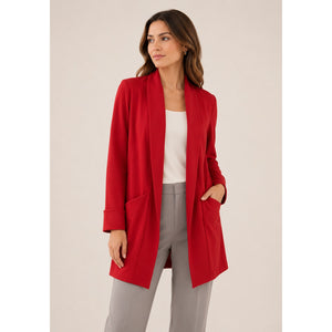 Eileen Fisher Relaxed Open-Front Long Sleeve Jacket Red XXS