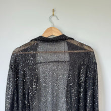 Load image into Gallery viewer, Porter Collective Sequins Townes Sheer Button Front Long Sleeve Blouse Black L
