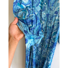 Load image into Gallery viewer, Rixo Maddison Geometric Print Button Front Long Sleeve Maxi Dress Blue M
