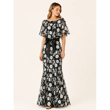 Load image into Gallery viewer, Lotus Threads Short Sleeve Floral Embroidered Gown Black/White 16 NWT
