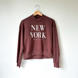 Abercrombie & Fitch New York Crew Neck Pullover Cropped Sweatshirt Brown XS