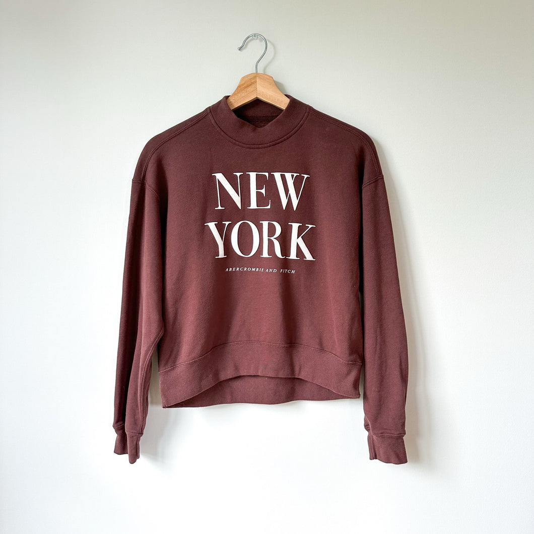 Abercrombie & Fitch New York Crew Neck Pullover Cropped Sweatshirt Brown XS