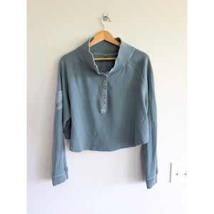 FP Movement So Fly Henley Long Sleeve Cropped Sweatshirt Blue L