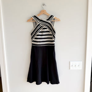 Anthropologie Maeve Crosswise Striped Fit & Flare Bandage Dress Black White 4