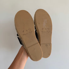 Load image into Gallery viewer, Off-White Logo Criss Cross Canvas Strap Espadrille Slide Sandals Black 9
