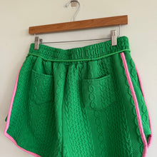 Load image into Gallery viewer, Cable-Knit Embossed Cap Sleeve Top Drawcord Shorts Lounge Set Green L
