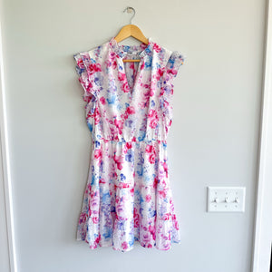 BB Dakota Steve Madden Floral Vibes Ruffle Trim Sleeve Dress Pink M