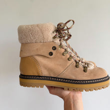 Load image into Gallery viewer, See By Chloé Eileen Suede Fur Trim Lace Up Hiking Boots Tan 9 NEW
