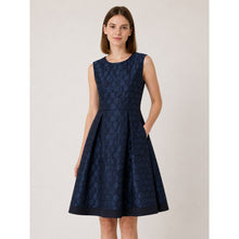 Load image into Gallery viewer, Carmen Marc Valvo Jacquard Circle Pattern Sleeveless Mini Cocktail Dress Navy 10

