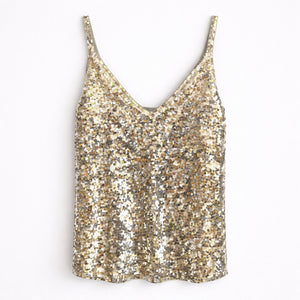 Donna Karan Collection Cashmere Silk Liquid Sequin Tank in Tarnished Gold L