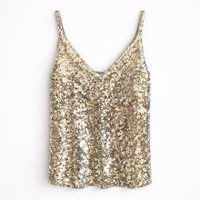 Load image into Gallery viewer, Donna Karan Collection Cashmere Silk Liquid Sequin Tank in Tarnished Gold L
